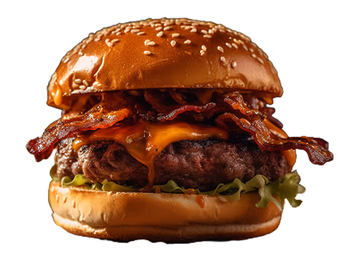 Бургер Qazmaq с беконом, сыром и копчёным соусом Пинко