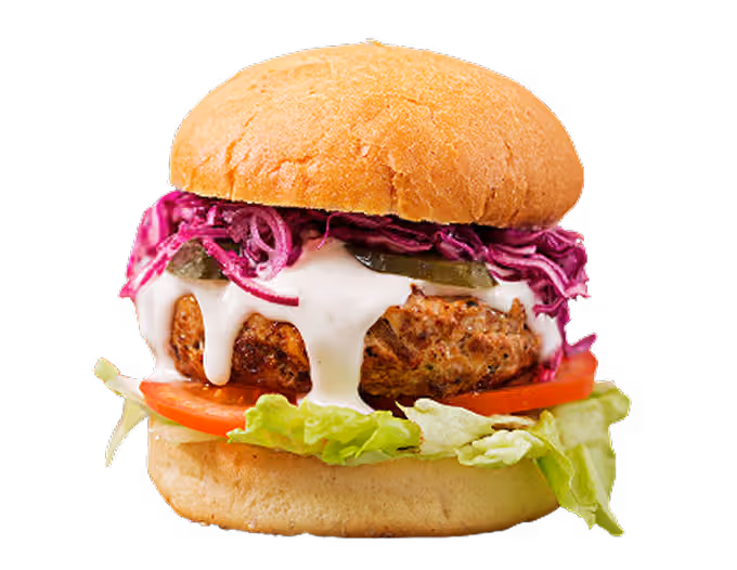 Вегги-бургер Qazmaq с овощной котлетой и лёгким соусом Пинко